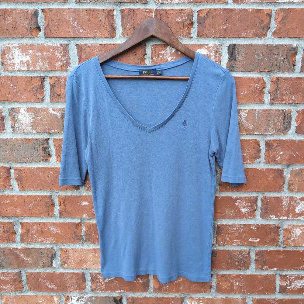 Polo Ralph Lauren V-Neck Tee Womens XL Blue Half Sleeve Pony Logo Basic